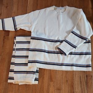 Womens Striped Sweater/pants Set - Cream and Blue
